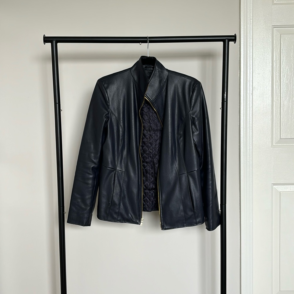 Cole Haan Faux Leather Jacket Navy Size S